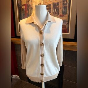 Ann Taylor Cream and Tan Button-Up Cardigan